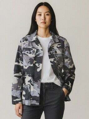 Zadig & Voltaire Black And Gray Kola Camo Jacket Womens Size XS